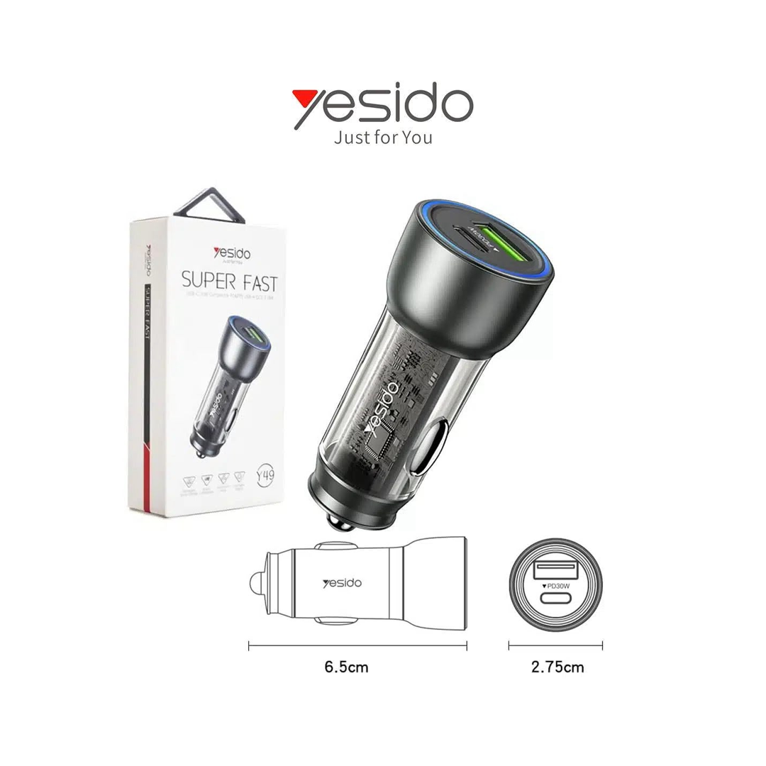 Chargeur Voiture Rapide Yesido Y49 - Dual USB (USB-C PD 30W & USB-A QC 18W)