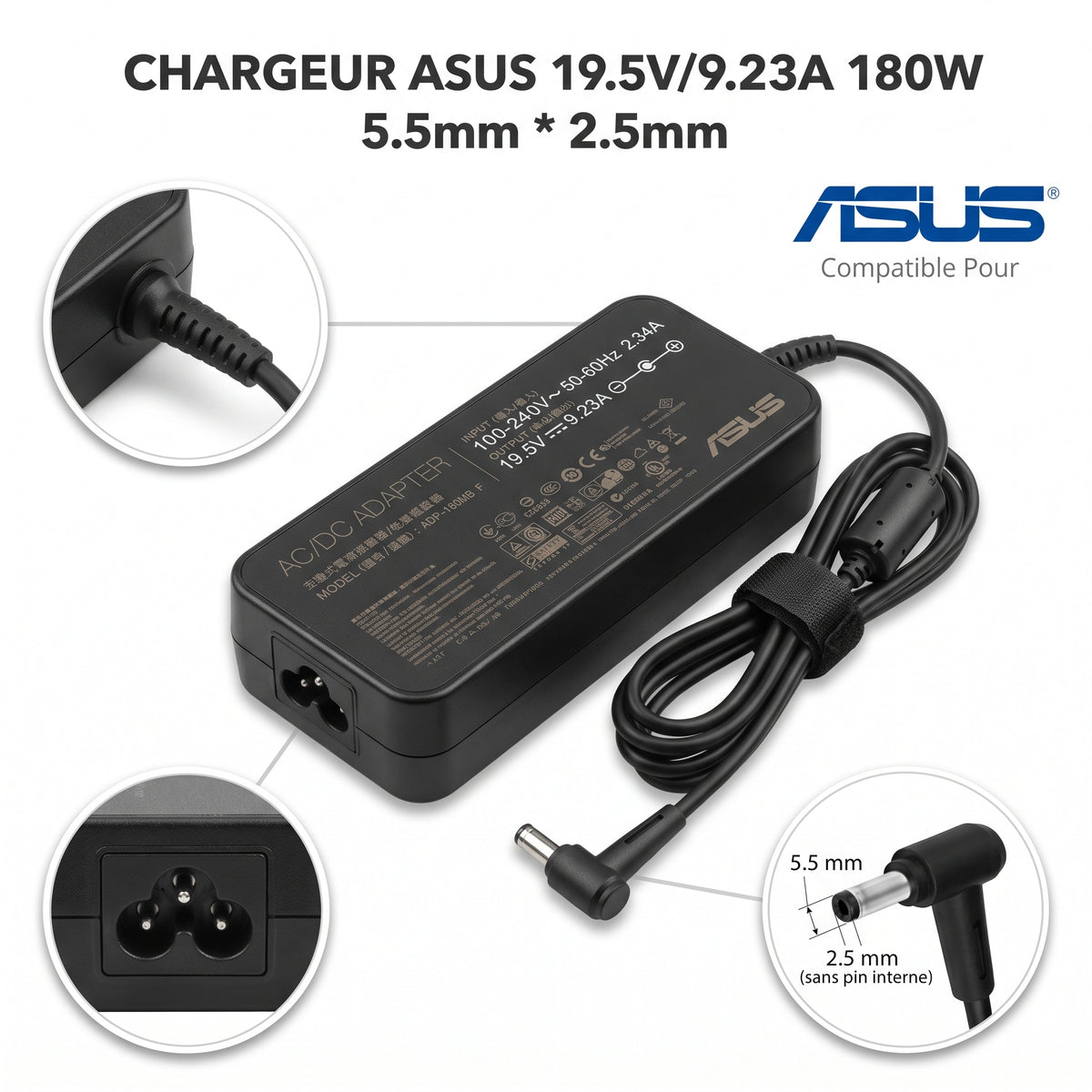 Chargeur Asus 19.5V 9.23A 180W 5.5x2.5 mm