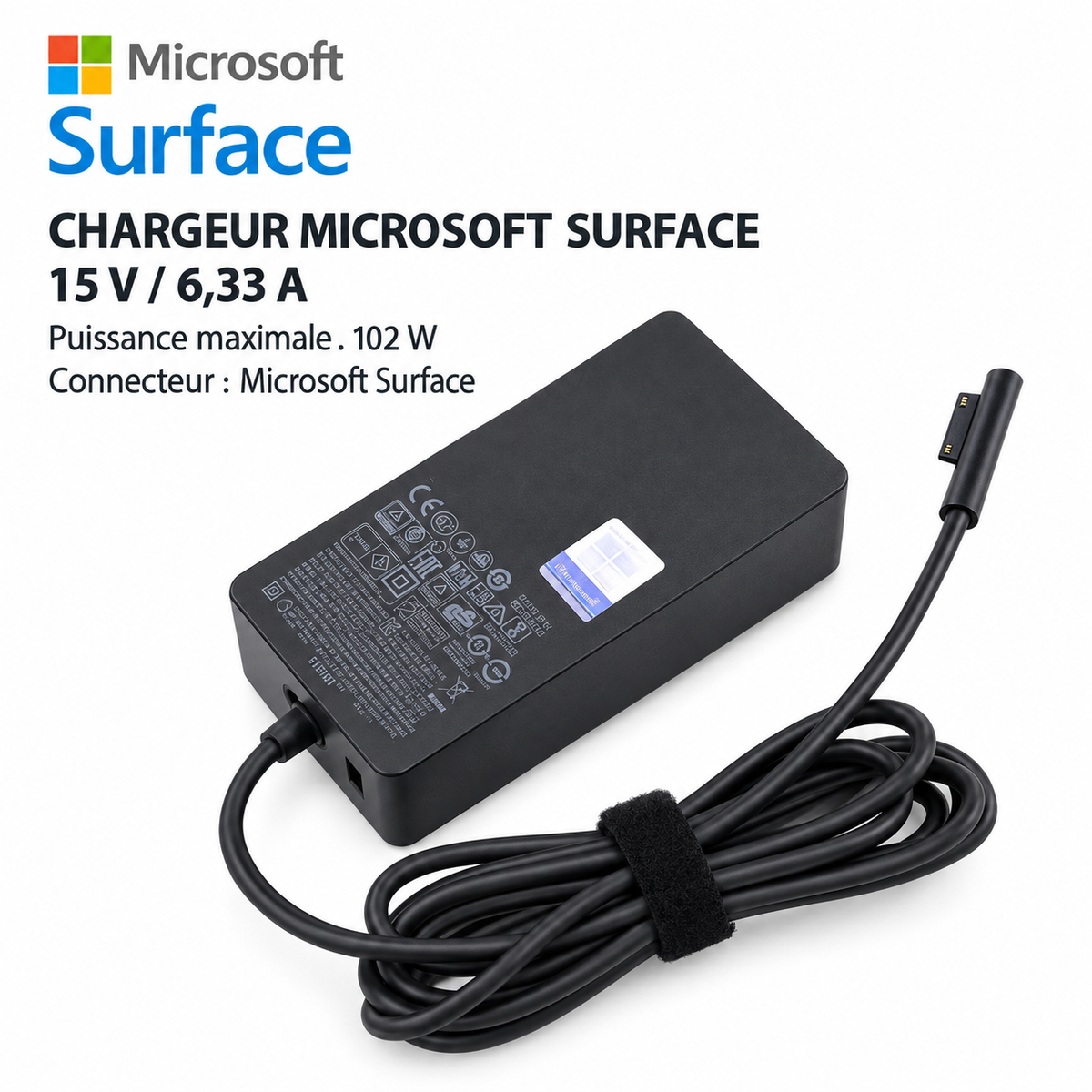 Chargeur Laptop Microsoft Surface Original – 102W - 15V – 6.33A - Connecteur Magnétique Surface - État Neuf