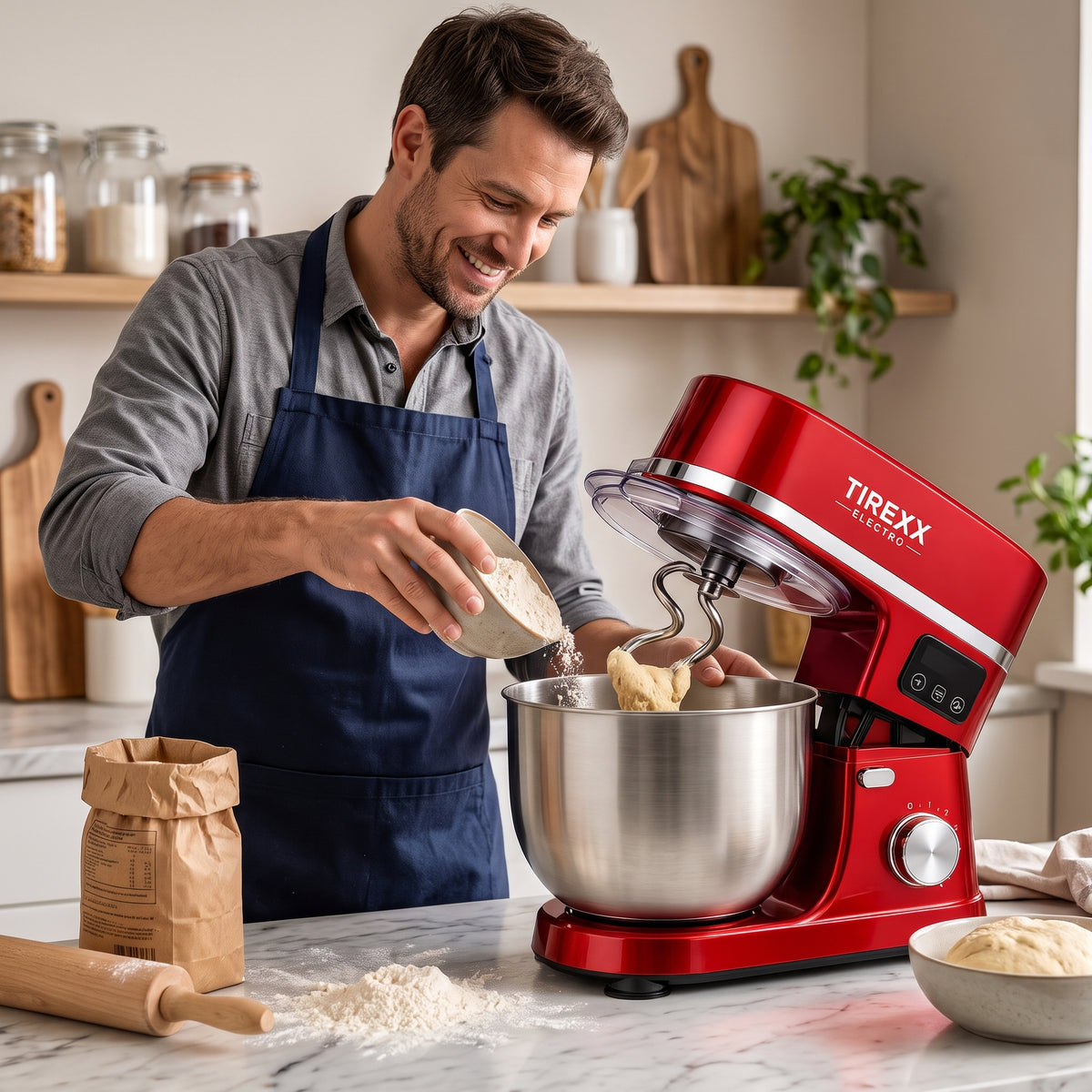Tirexx PTR90G – Pétrin à Double Crochet - Cuve Inox 7 L - 1200 W