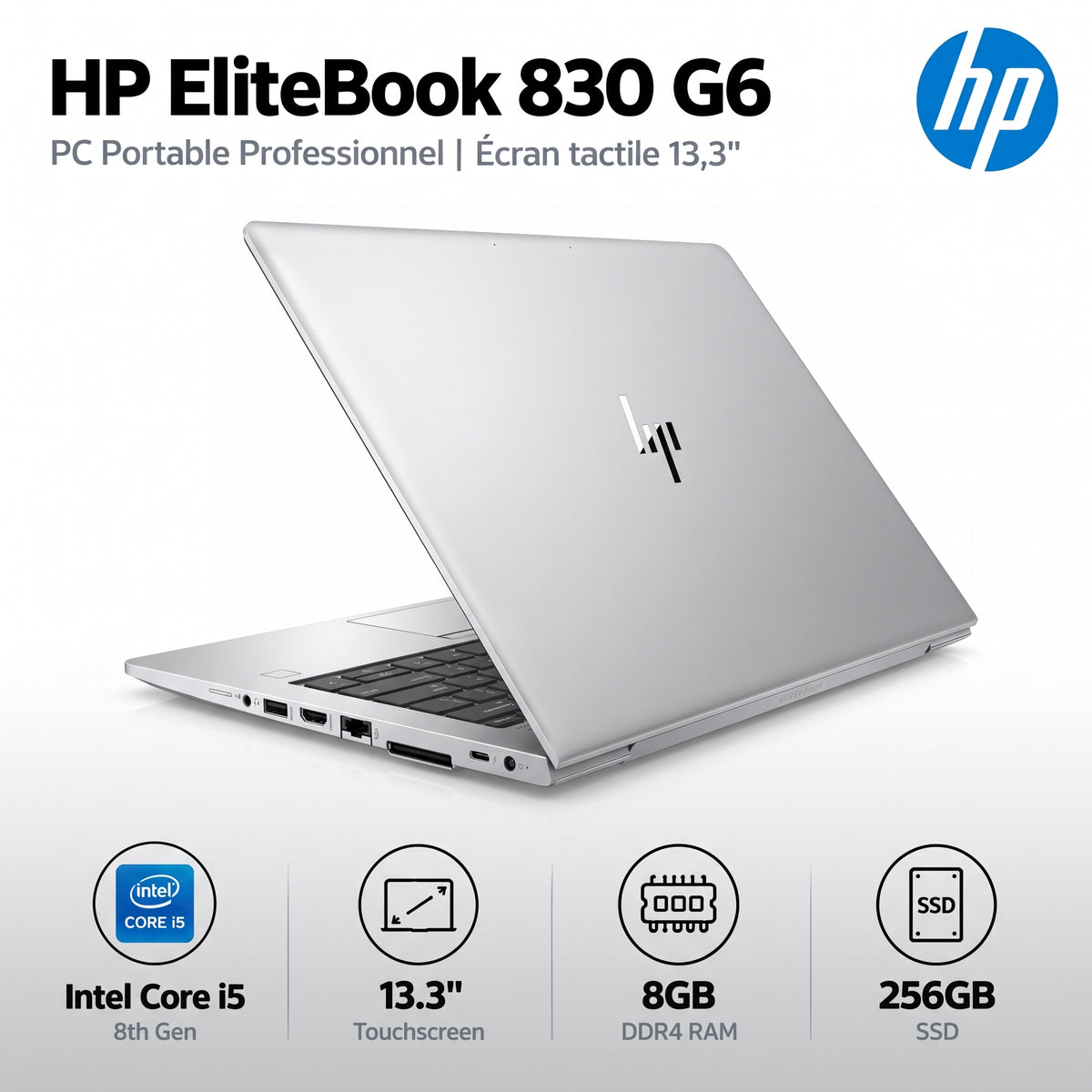 HP EliteBook 830 G6 – Intel® Core™ i5-8365U - RAM 8GB/16GB - SSD 256GB/512GB - Ecran 13.3″ Full HD Tactile - Occasion Garantie