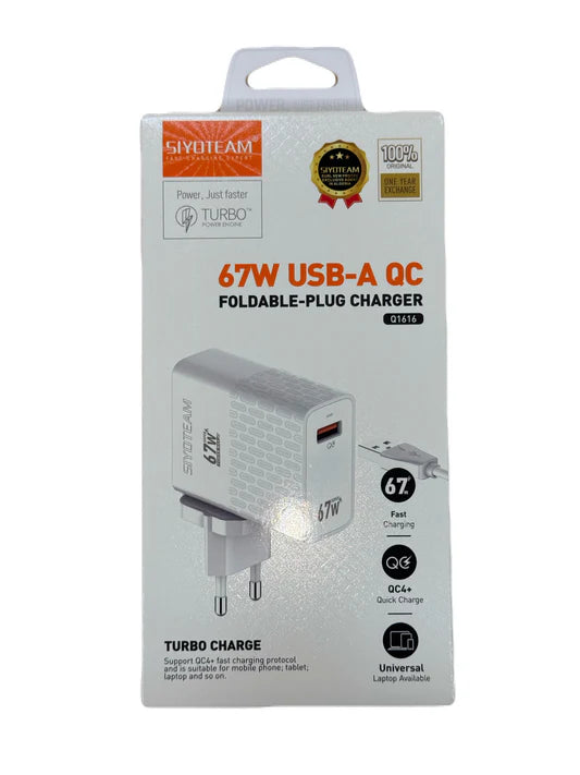 Siyoteam Q1616 Chargeur Secteur Turbo 67W avec Prise Interrogeable