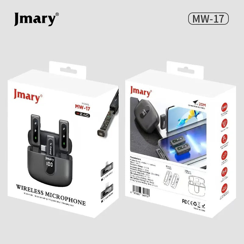 Microphone Sans Fil Jmary MW-17 (2.4G) - Double Micro avec Boîtier de Charge, Réduction de Bruit & Mode Muet