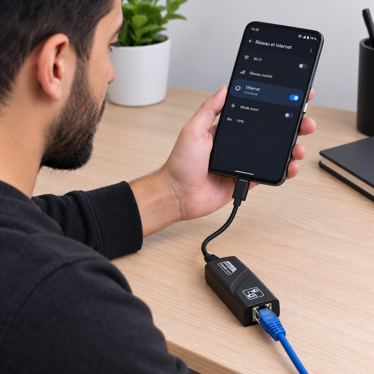 Adaptateur Ethernet USB Type-C – 10/100/1000 Mbps (Gigabit)
