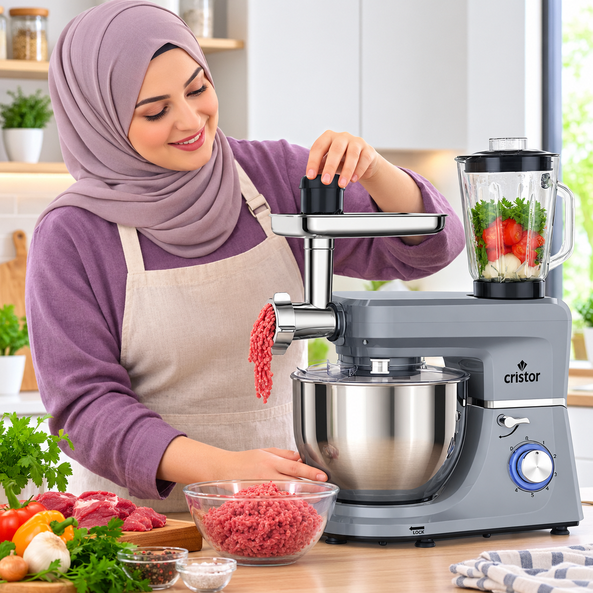 Cristor – KPM50DXG – Pétrin Multifonction - Cuve Inox 7 L et Puissance 1900W