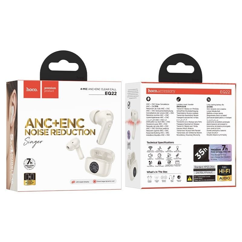Hoco EQ22 – Ecouteurs Sans Fil TWS - Bluetooth 5.4 - ANC + ENC - Beige