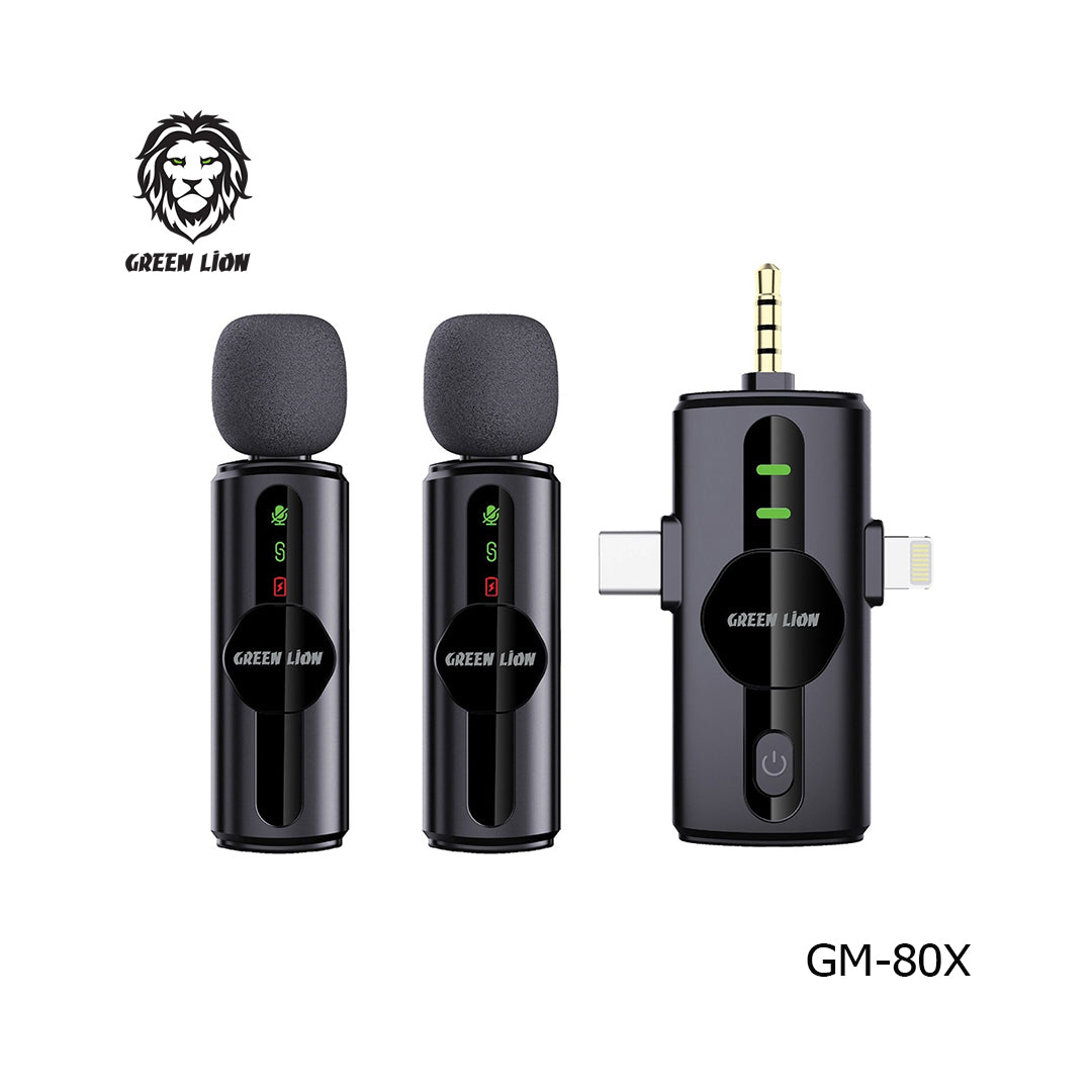Green Lion GM-80X – Microphone sans fil 3-en-1 à réduction de bruit Noir