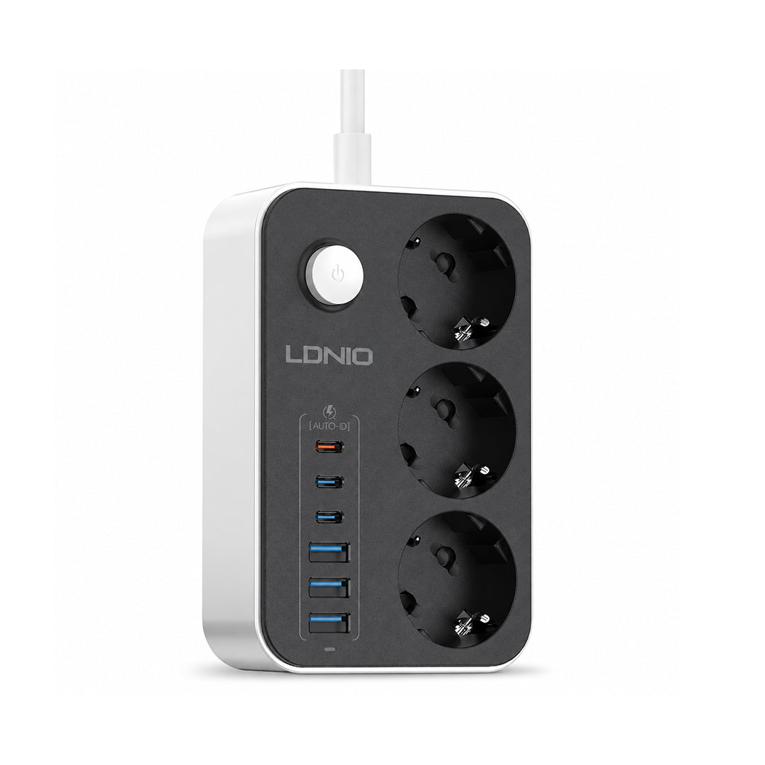 LDNIO SE3631 – Multiprise Électrique Premium 3 Prises Schuko + 6 Ports USB (USB-C & USB-A) | Câble 2 m | Norme Européenne