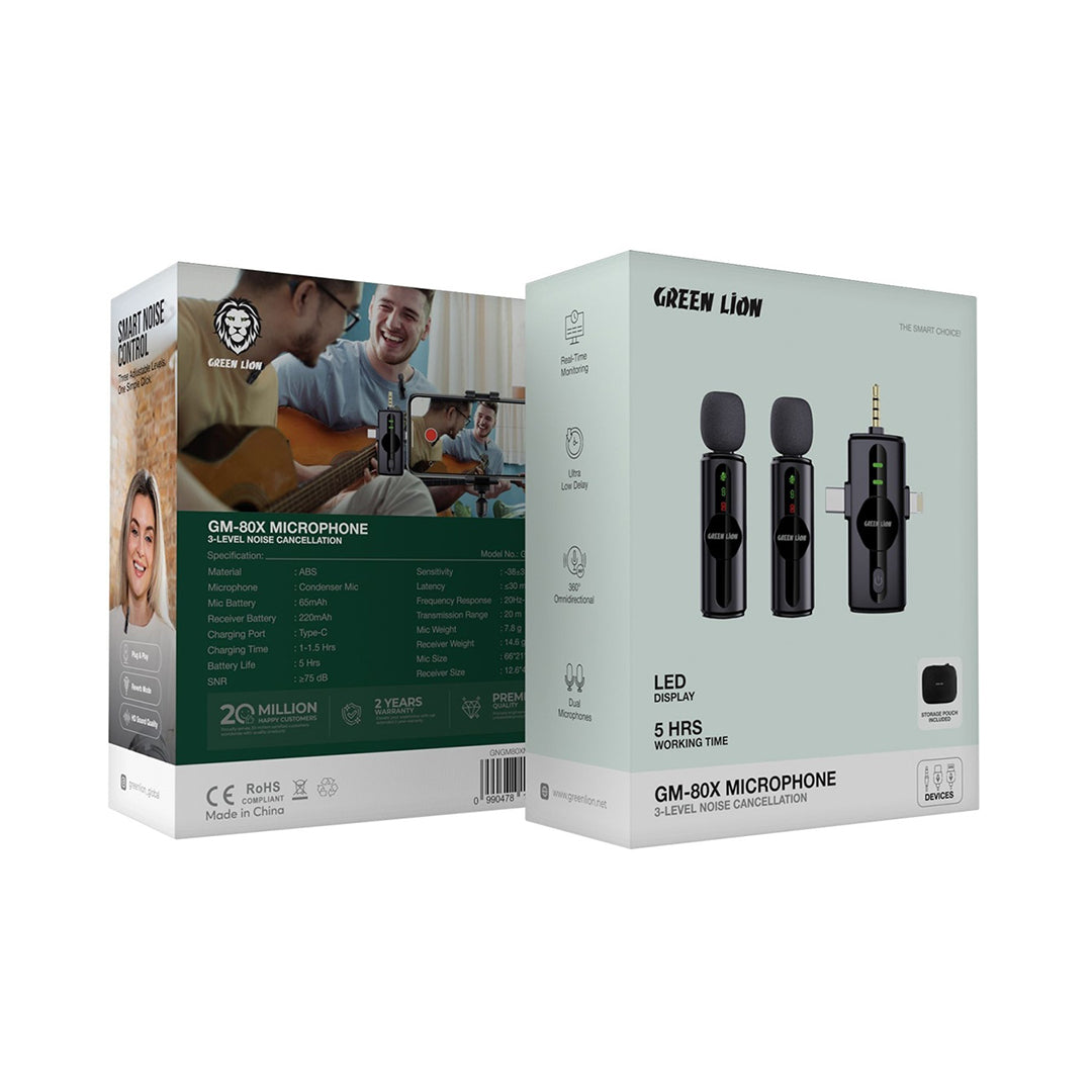 Green Lion GM-80X – Microphone sans fil 3-en-1 à réduction de bruit Noir