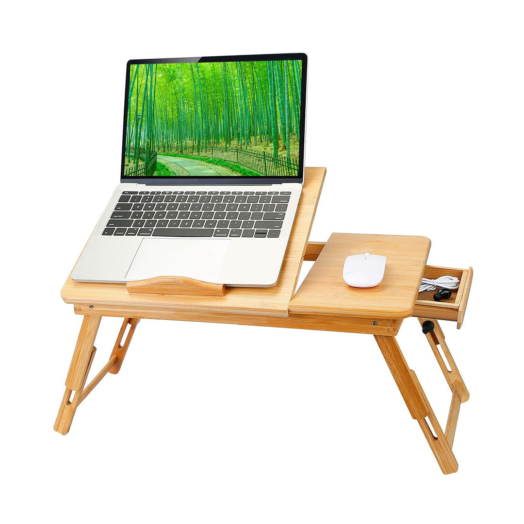 Table Laptop Bamboo BM60 Pliante – Refroidissement USB – Bois de Bambou