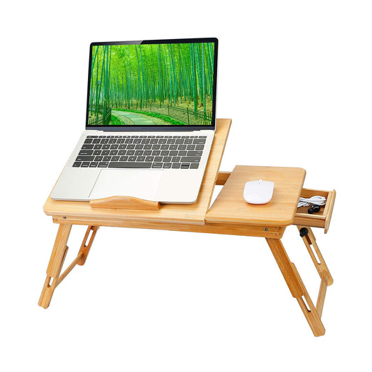 Table Laptop Bamboo BM60 Pliante – Refroidissement USB – Bois de Bambou
