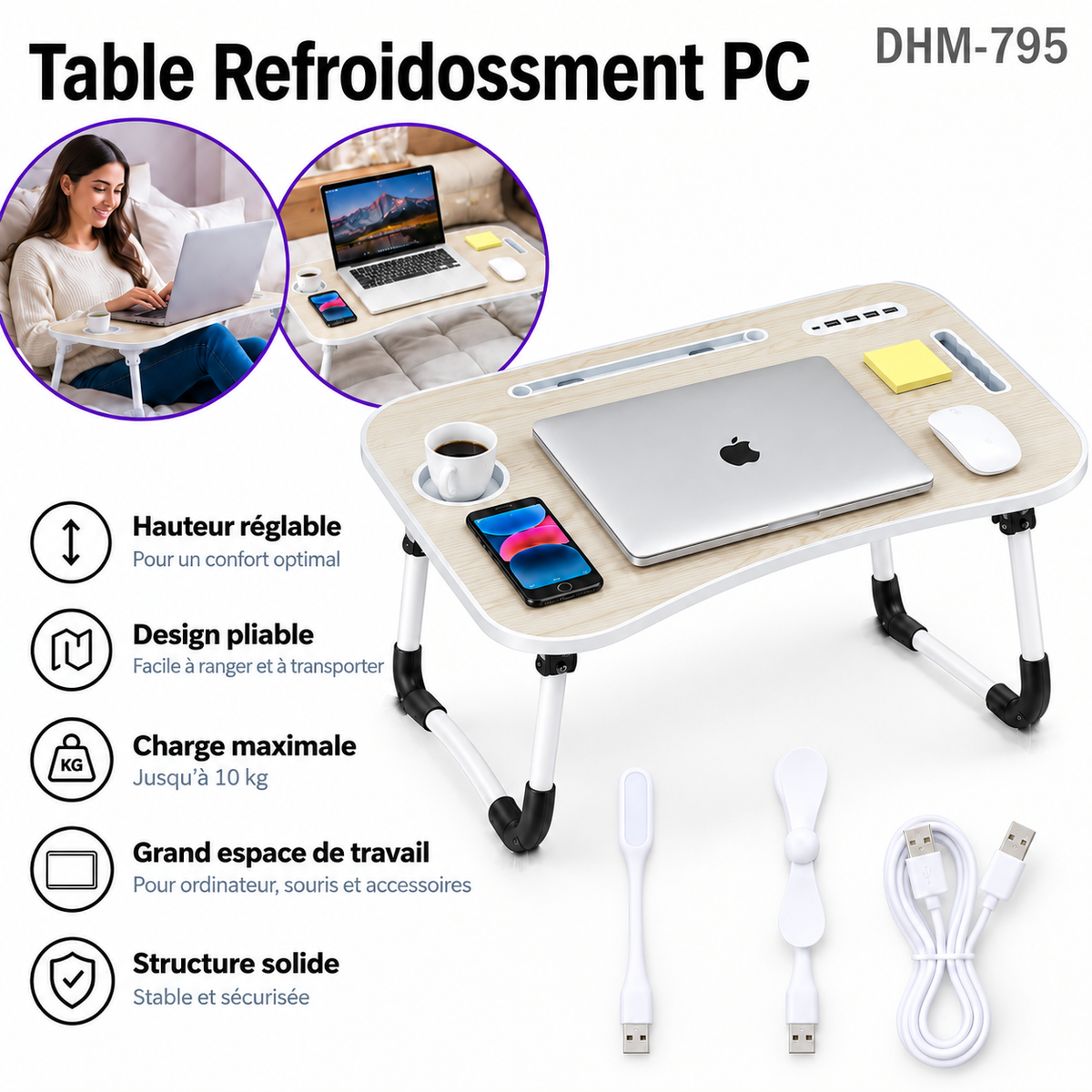 Table Refoidissement PC - DHM-795 - Bois Clair