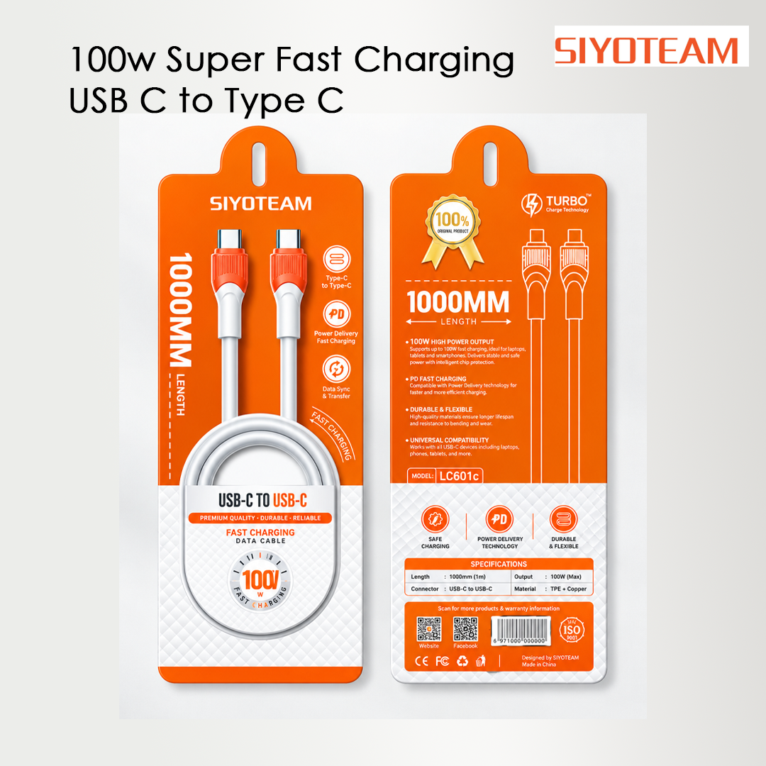 SIYOTEAM LC601C - Cable USB-C vers USB-C 100W PD 48Gbps Thunderbolt
