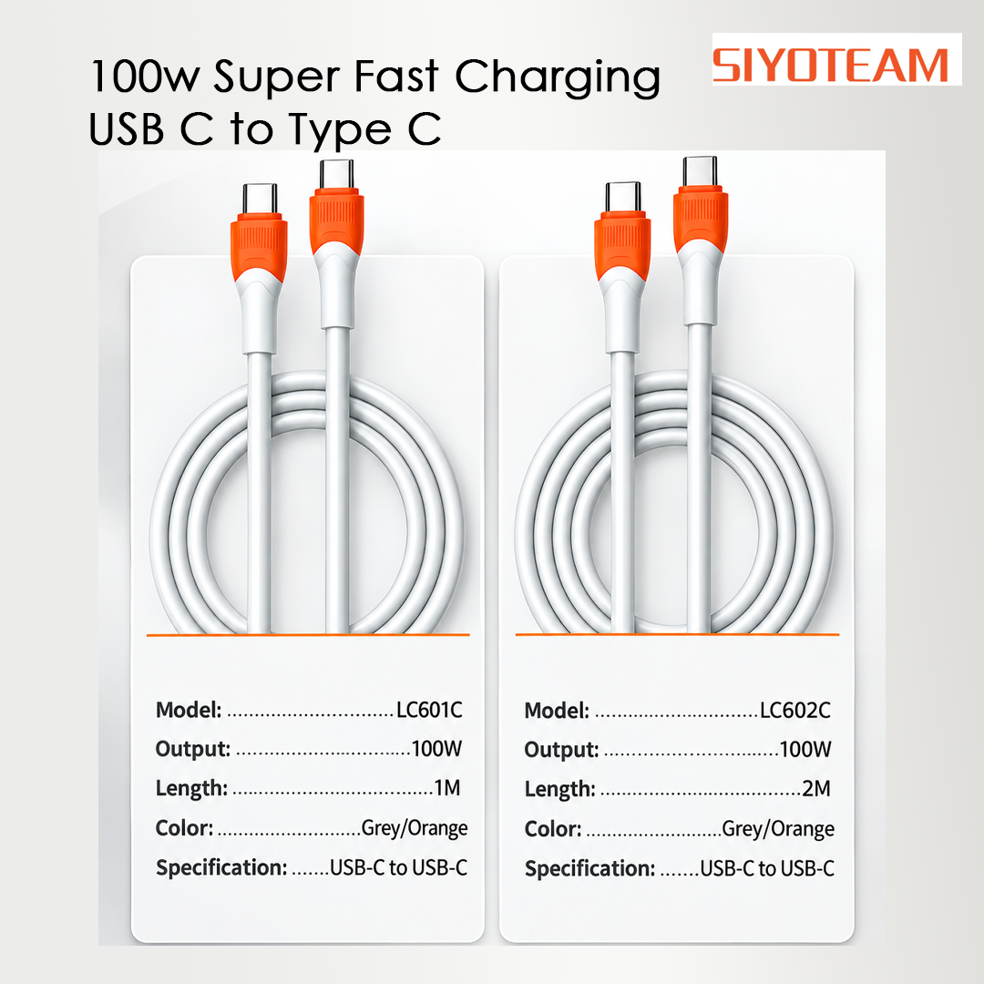SIYOTEAM LC601C - Cable USB-C vers USB-C 100W PD 48Gbps Thunderbolt