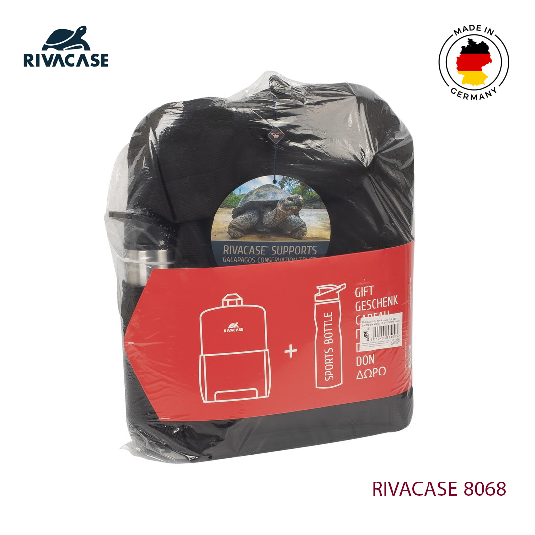 Sac a Dos PC Portable 15.6" RIVACASE 8068 Noir + Gourde Sport Offerte