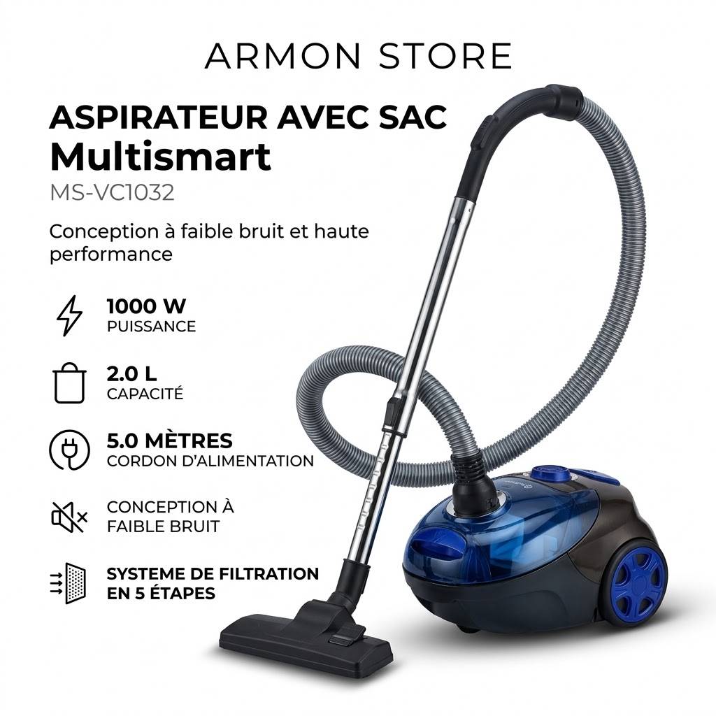 Aspirateur avec sac 1000 W 2L Multismart MS-VC1032