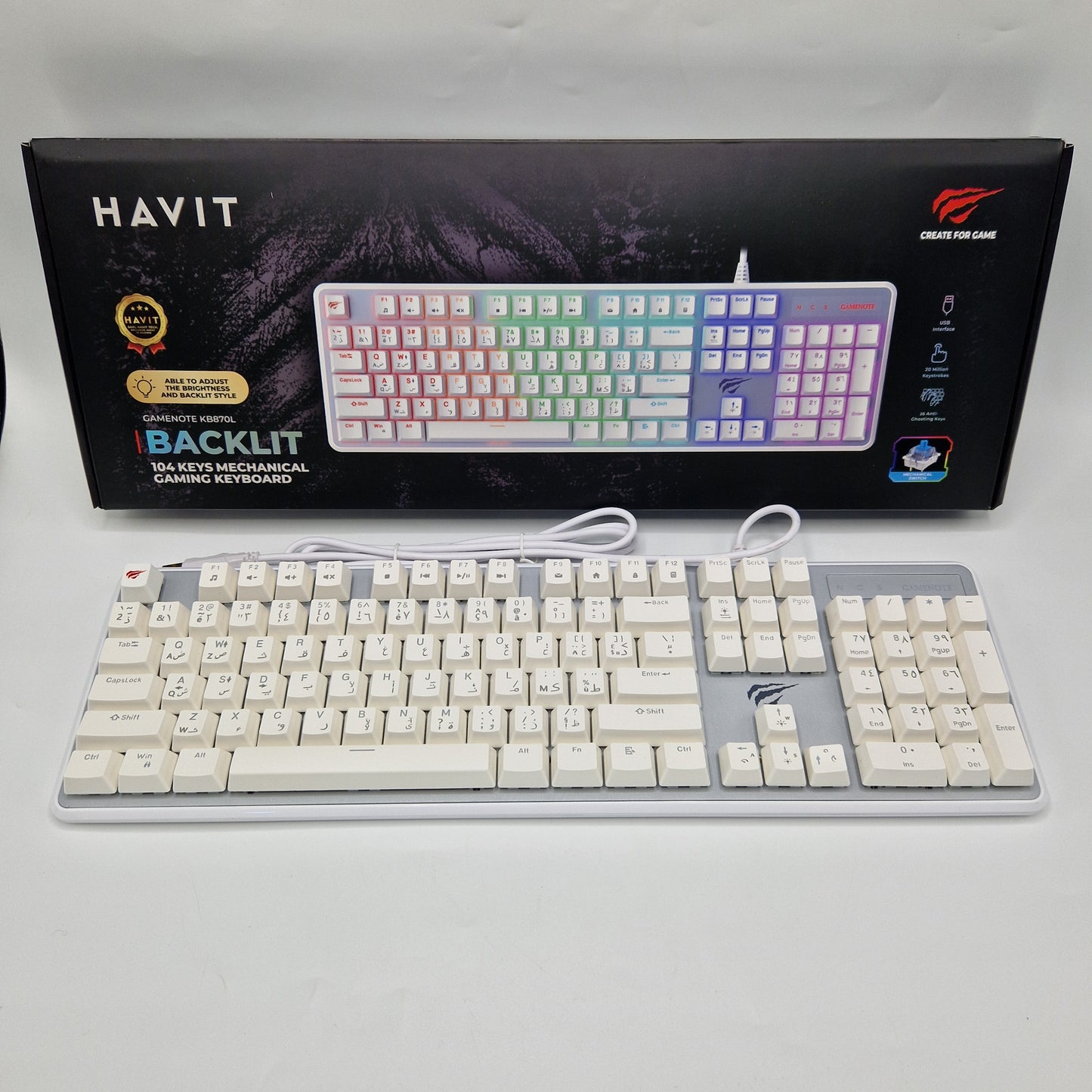 HAVIT KB870L Clavier Mécanique Gaming 104 Touches-LUMINEUX – Rétroéclairage Backlit