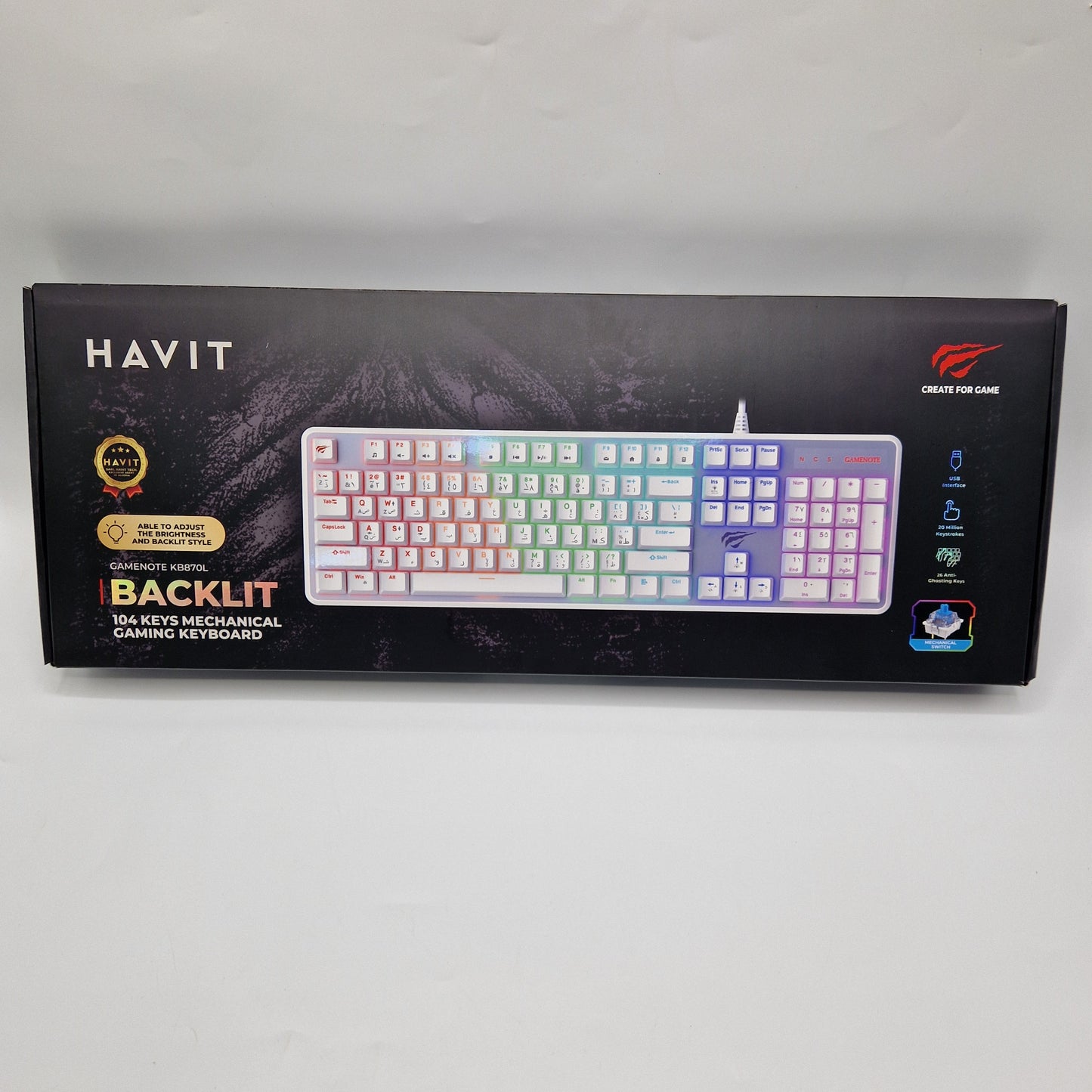 HAVIT KB870L Clavier Mécanique Gaming 104 Touches-LUMINEUX – Rétroéclairage Backlit