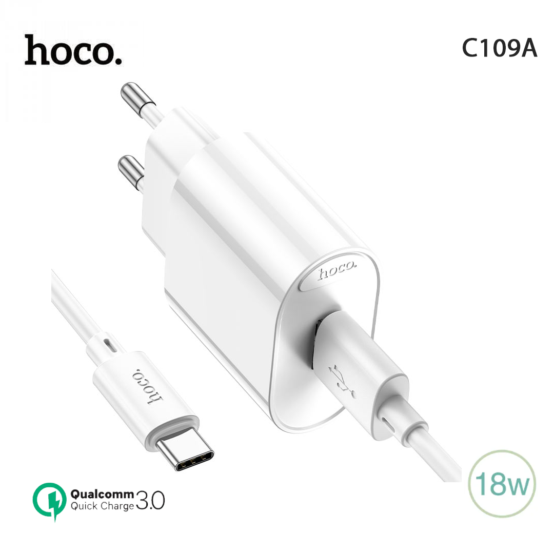 Hoco C109A – Chargeur secteur USB 18W QC3.0 avec câble
