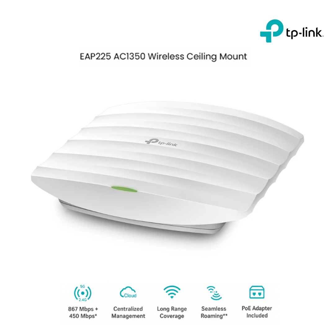 Point d'Accès Wi-Fi Gigabit Ceiling Mount TP-Link Omada EAP225 (AC1350)