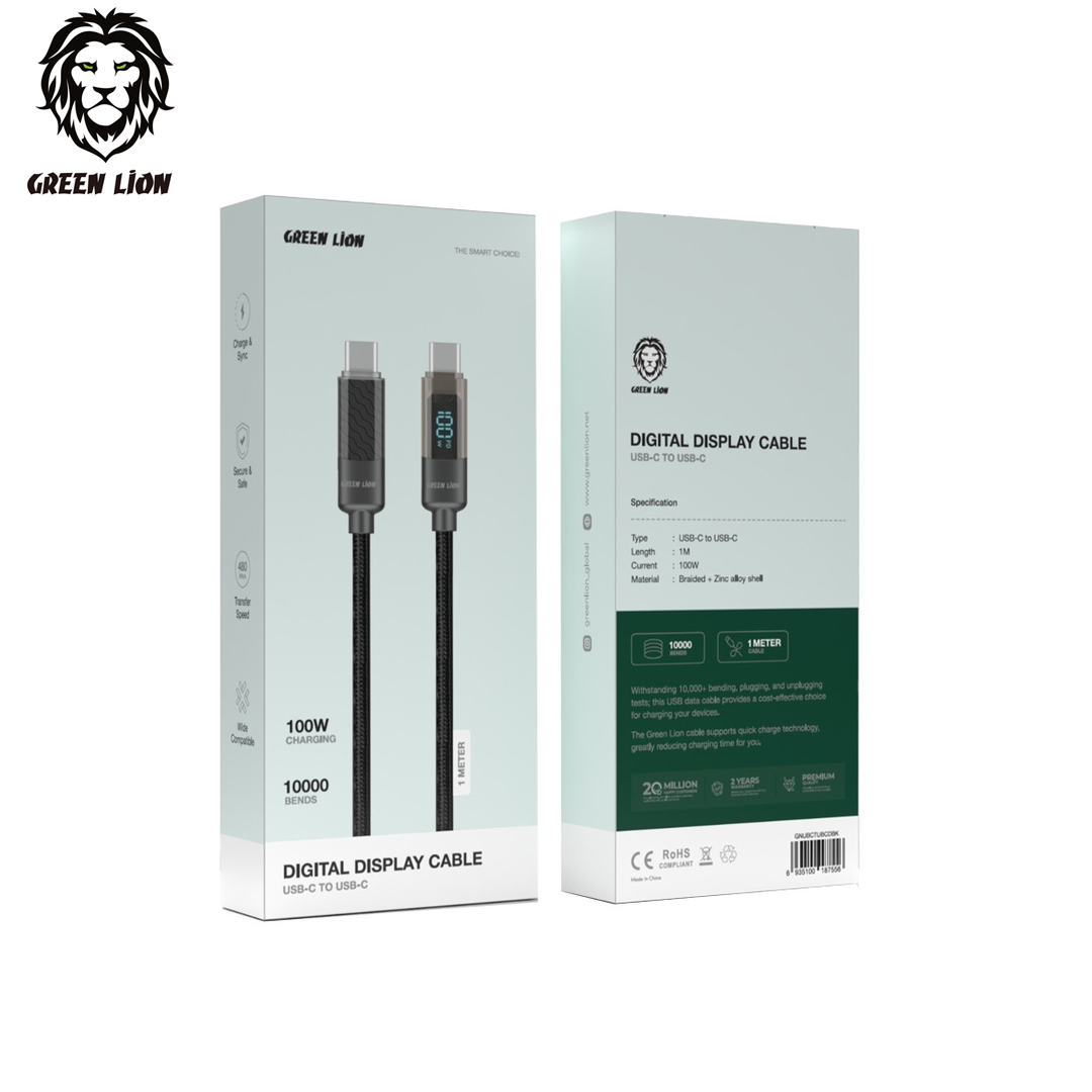 Cable USB-C vers USB-C Green Lion 100W avec Affichage Numérique (1m)