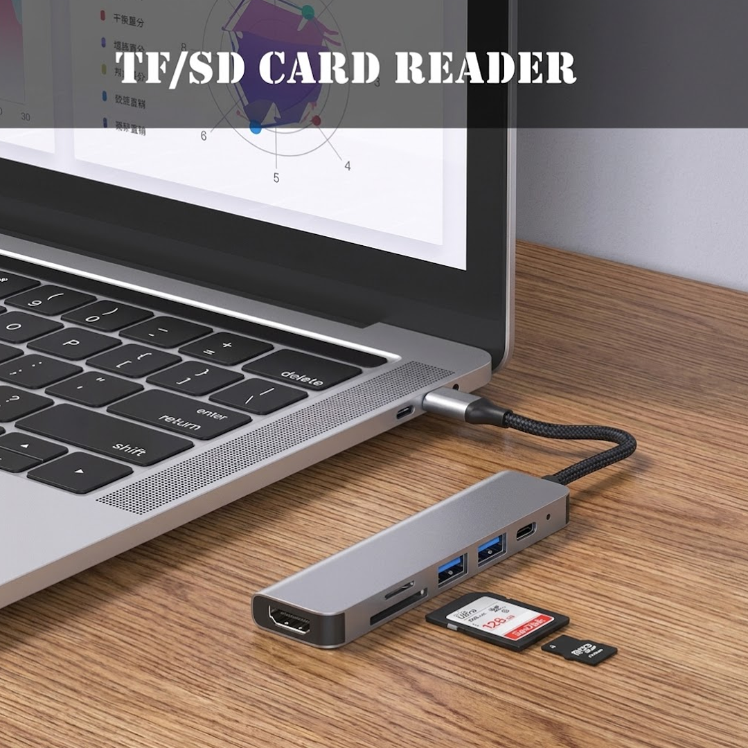 Adaptateur Hub USB-C 5 en 1 vers HDMI 4K : 2x USB 3.0, Lecteur SD/TF