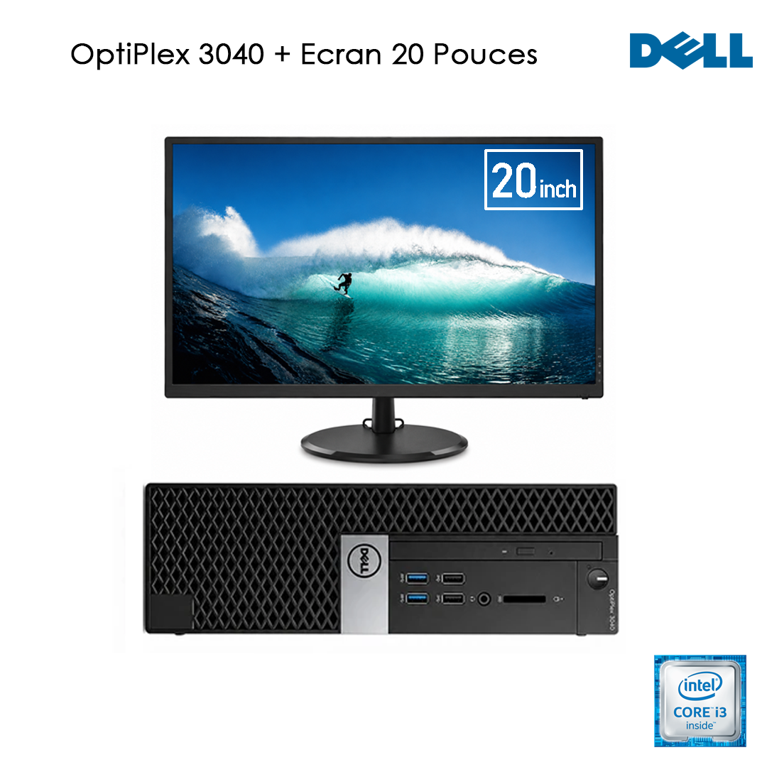 Dell OptiPlex 3040 Core i3 6EM / 8GB / 240GB / Ecran 20 Pouces / État Excellent