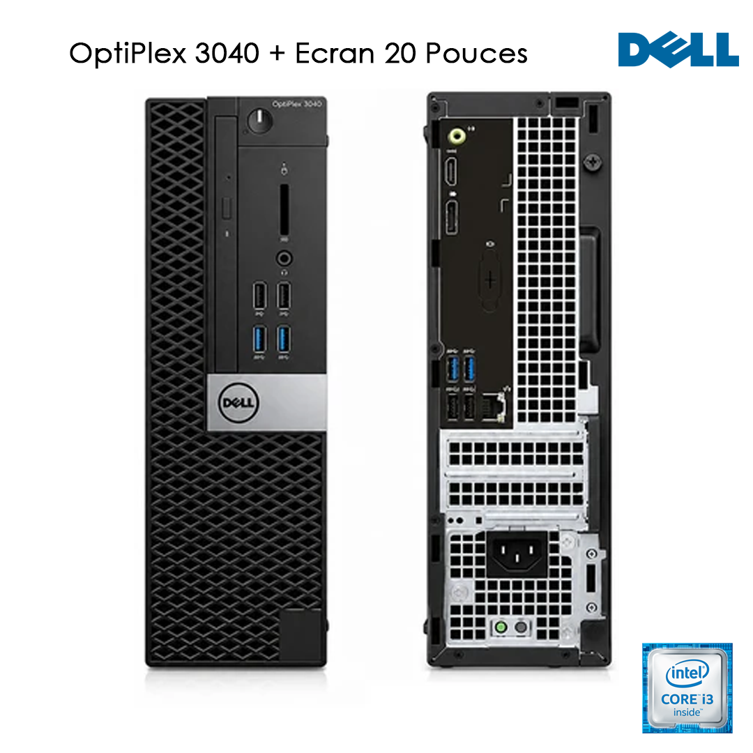 Dell OptiPlex 3040 Core i3 6EM / 8GB / 240GB / Ecran 20 Pouces / État Excellent