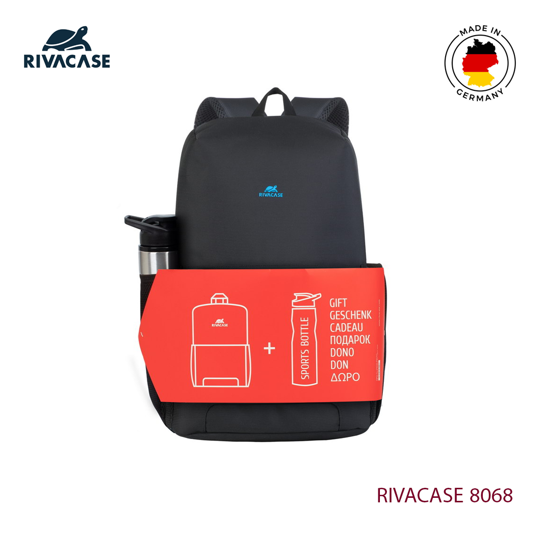 Sac a Dos PC Portable 15.6" RIVACASE 8068 Noir + Gourde Sport Offerte