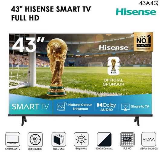 Hisense 43A4Q – Televiseur 43 Pouces Full HD Smart TV (VIDAA Smart OS / DLED LCD / Dolby Audio)