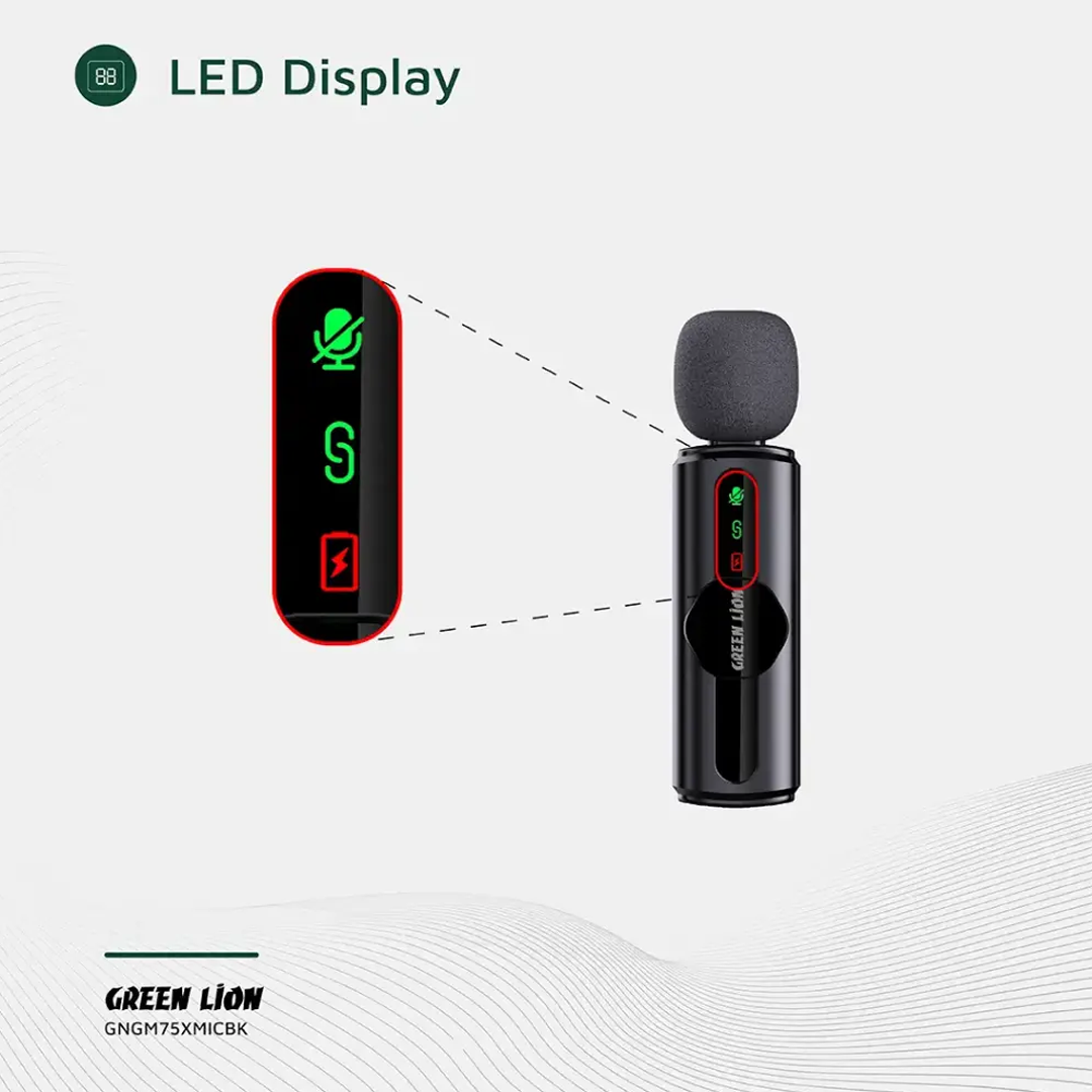 Microphone Sans Fil Green Lion GM-75X - Réduction de Bruit 3 Niveaux (Type-C / Lightning / USB-A)