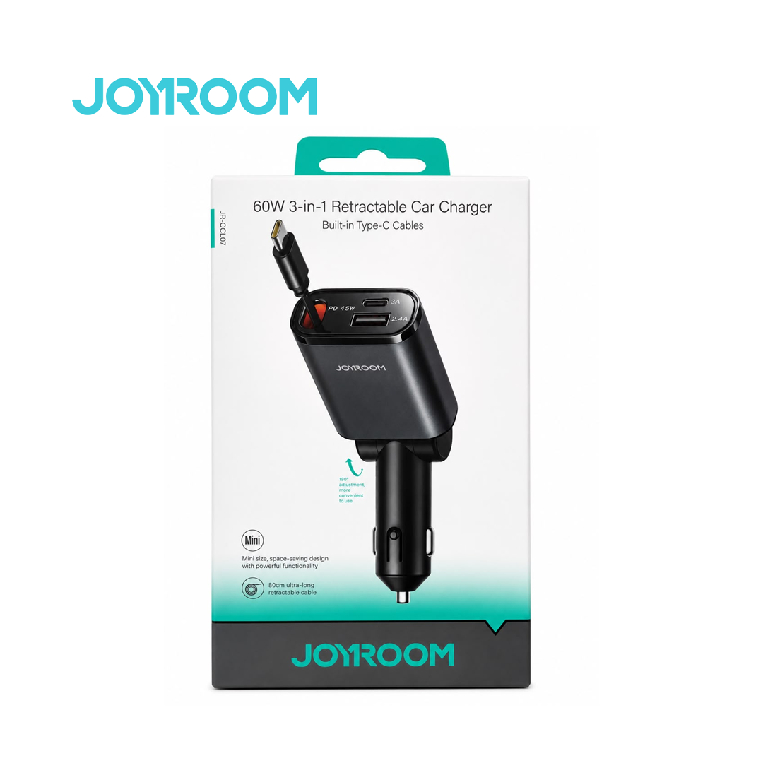 Chargeur Voiture 3-en-1 JOYROOM JR-CCL07 - 60W avec Câble Rétractable