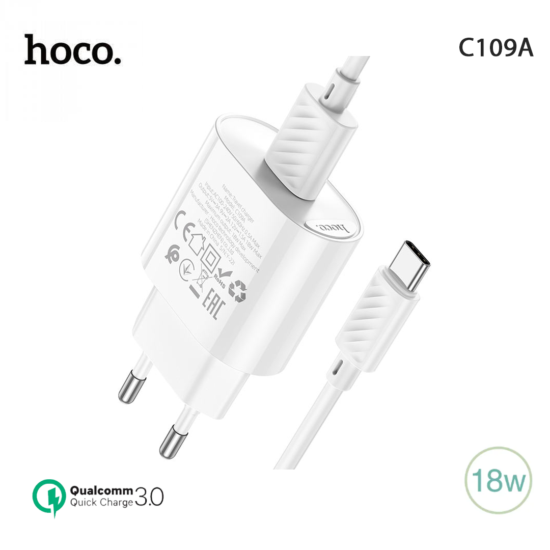 Hoco C109A – Chargeur secteur USB 18W QC3.0 avec câble