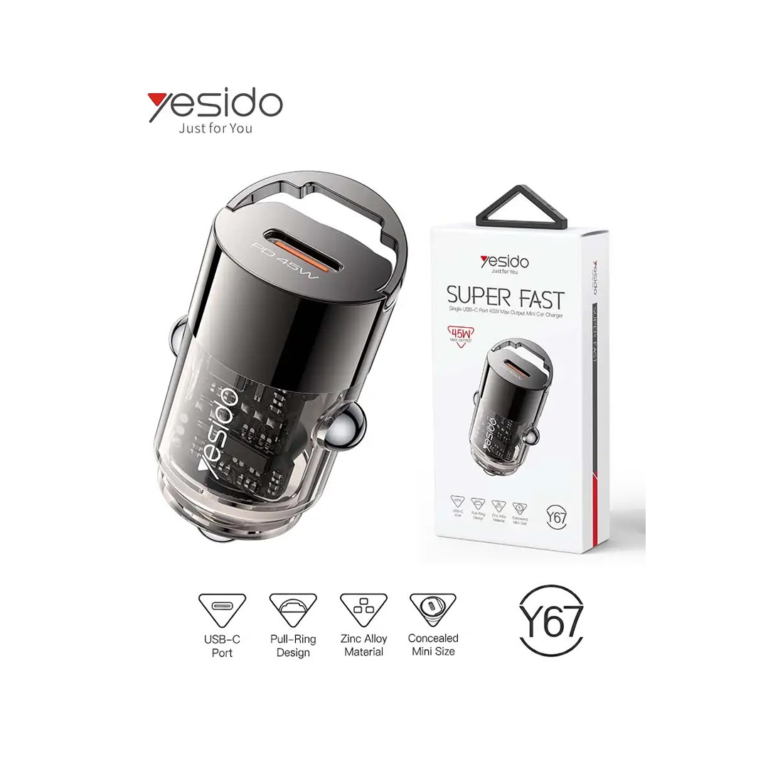 Mini Chargeur de Voiture USB-C 45W Yesido Y67 - Charge Ultra Rapide