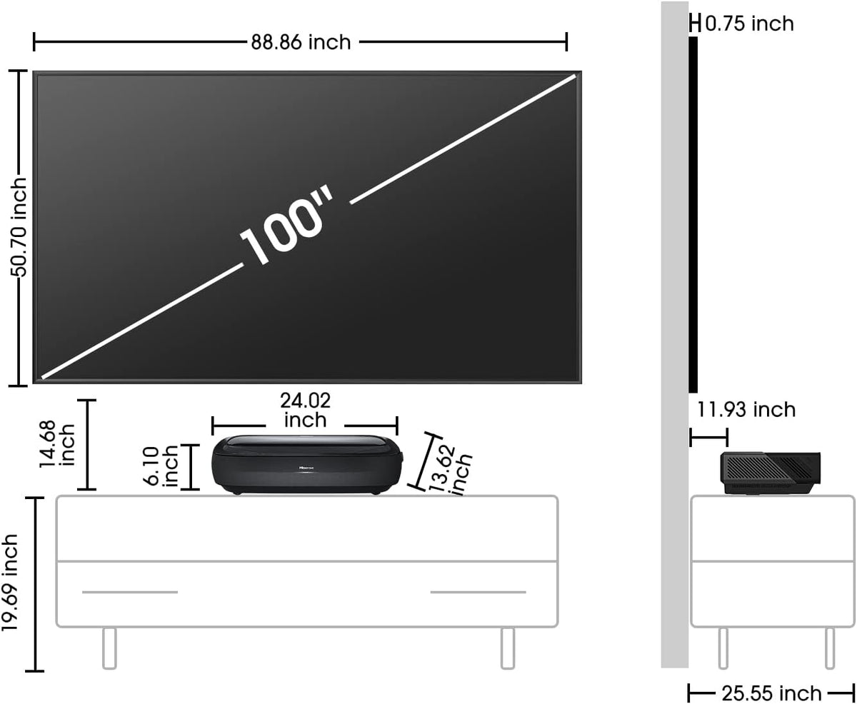 Hisense 100L9G-CINE100A – Projecteur Laser Ultra Courte Focale 100 Pouces 4K UHD Smart TV