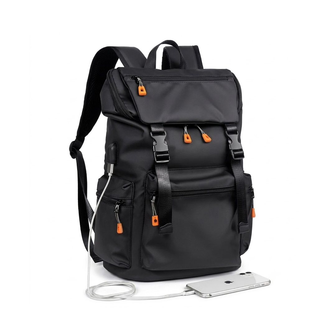 Sac a Dos Noir Multipoches avec Port USB Intégré - B1862