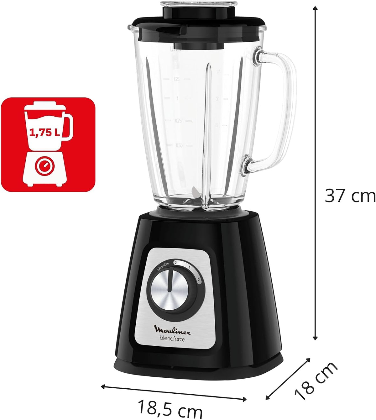 Moulinex – LM430510 – Blender de Cuisine - Bol en Verre 1,75 L et Puissance 800 W
