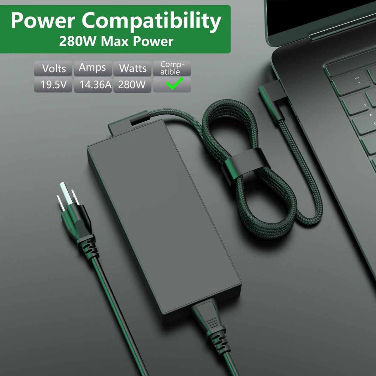 Chargeur Laptop Razer Original 280W 19.5V 14.36A – Fiche 3PIN Excellent Etat