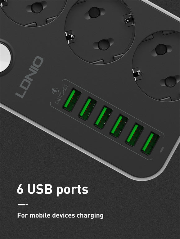 LDNIO SE3631 – Multiprise Electrique Premium 3 Prises Schuko + 6 Ports USB