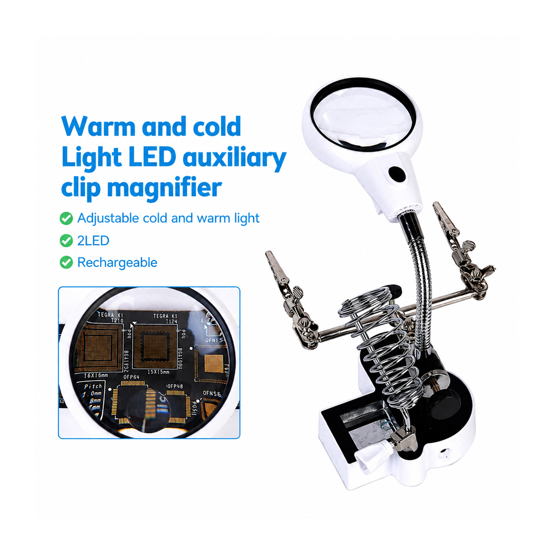 Loupe à Pinces Auxiliaires avec Éclairage LED Froid et Chaud