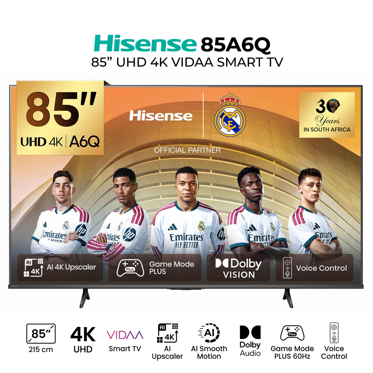 Hisense 85A6Q – Téléviseur 85 Pouces 4K UHD Smart TV (VIDAA / Dolby Vision / AI 4K Upscaler)