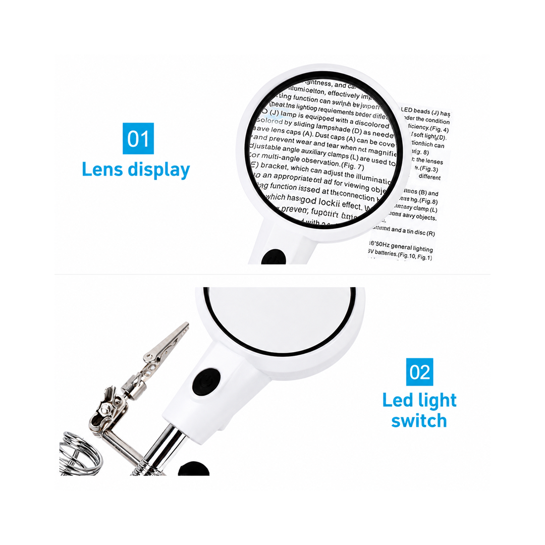 Loupe à Pinces Auxiliaires avec Éclairage LED Froid et Chaud