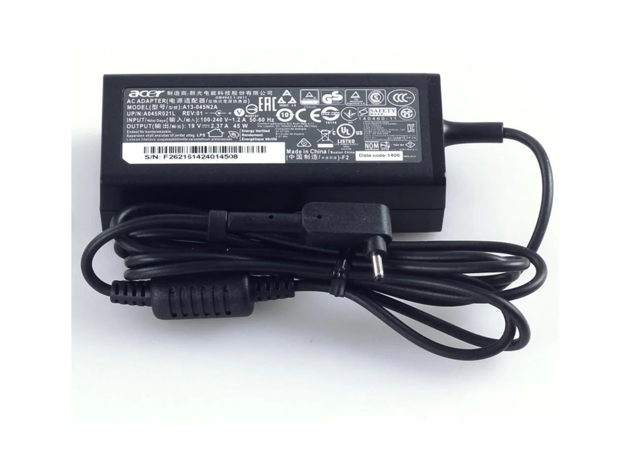 Chargeur Laptop ACER Original – 45W | 19V – 2.37A | Connecteur ACER Standard | État Neuf