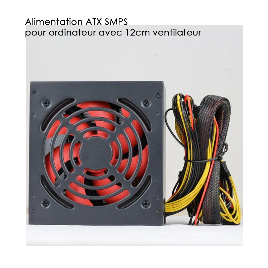 Alimentation ATX SMPS pour ordinateur avec 12cm ventilateur rouge