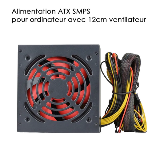 Alimentation ATX SMPS pour ordinateur avec 12cm ventilateur rouge