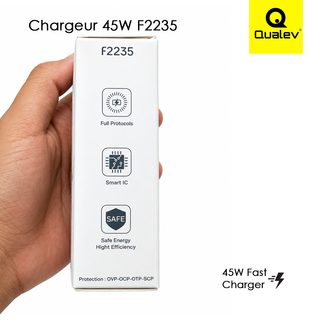 Chargeur secteur Qualev F2235 45W USB-C PD + USB-A QC3.0