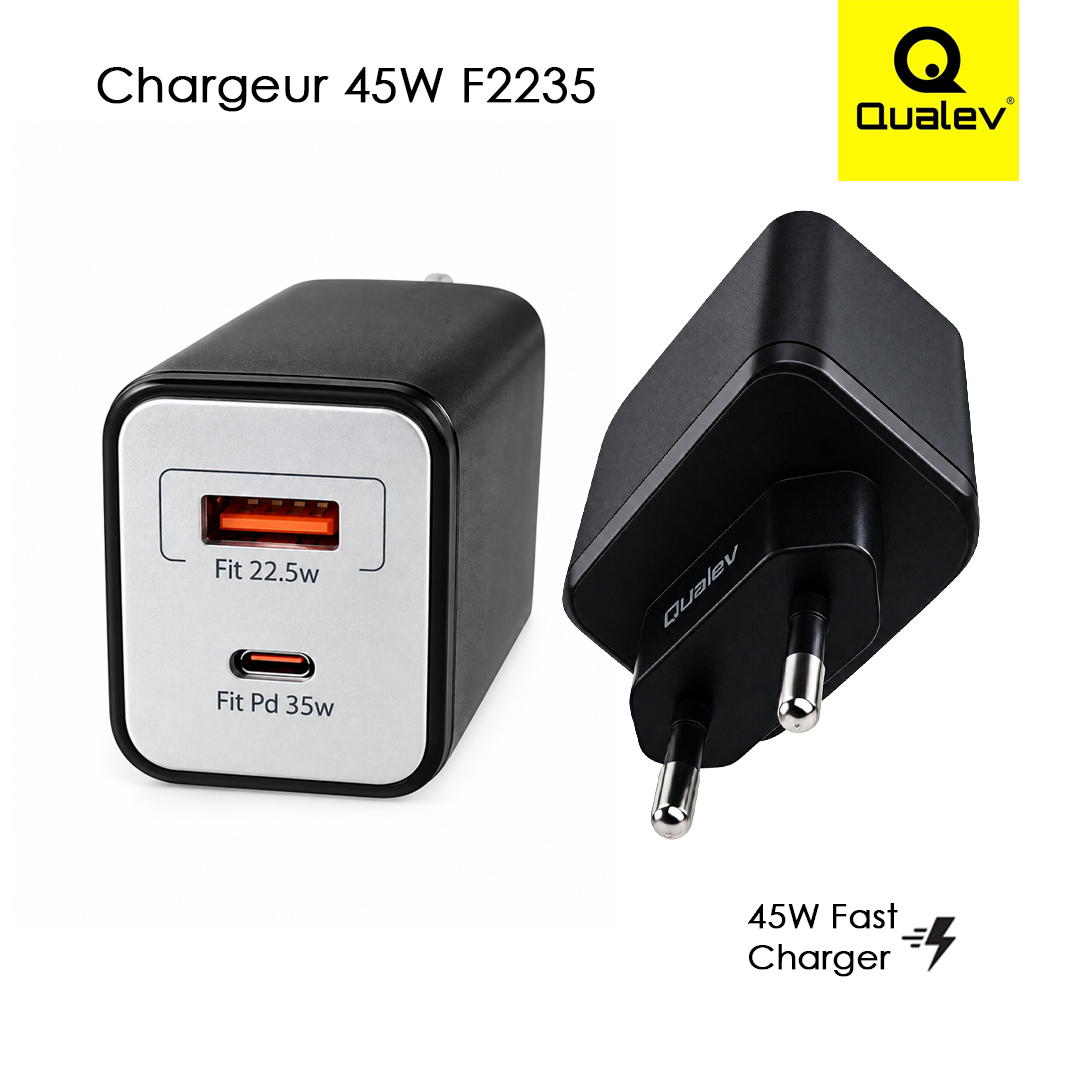 Chargeur secteur Qualev F2235 45W USB-C PD + USB-A QC3.0