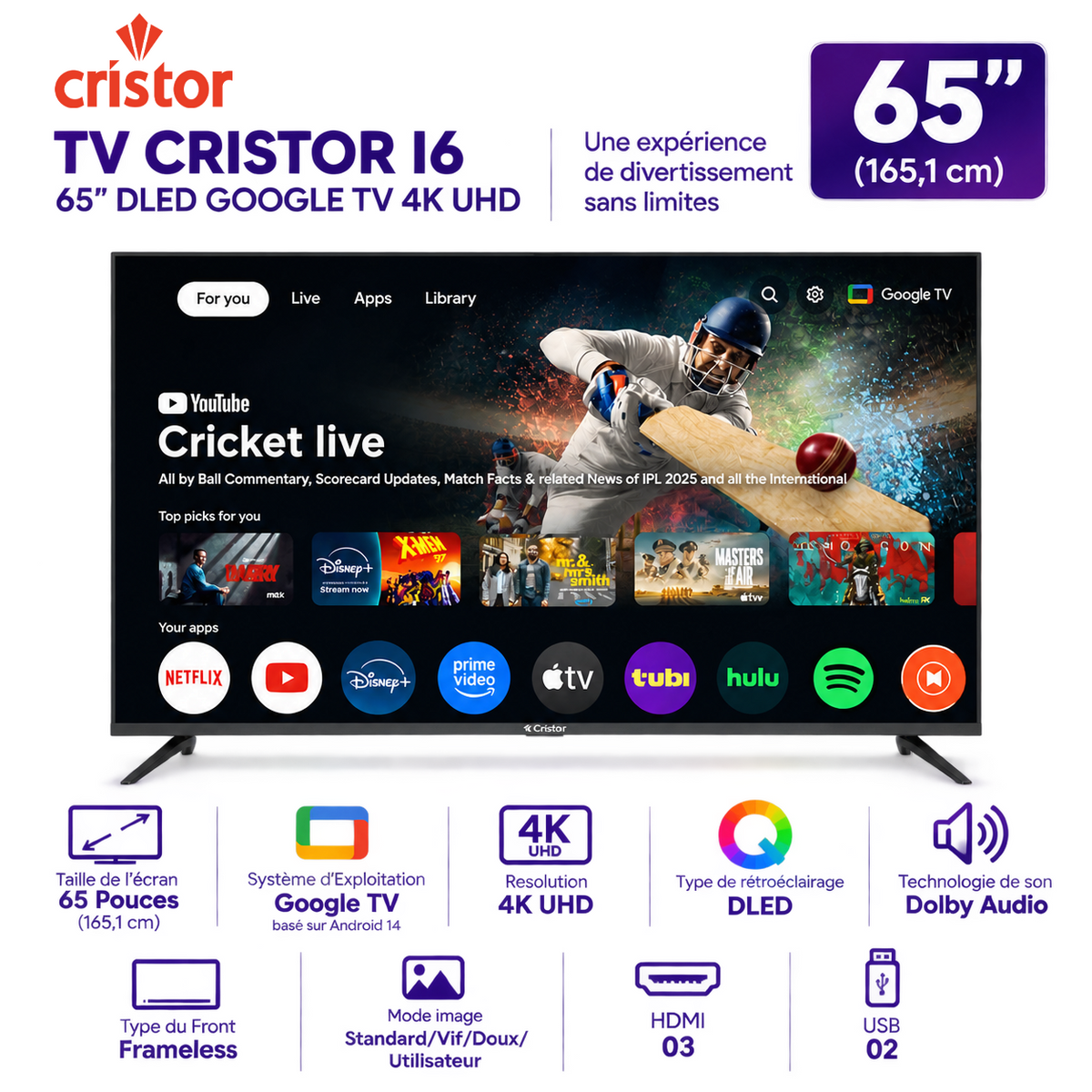 CRISTOR GOOGLE TV 65" UHD / SERIE I6 P65I6