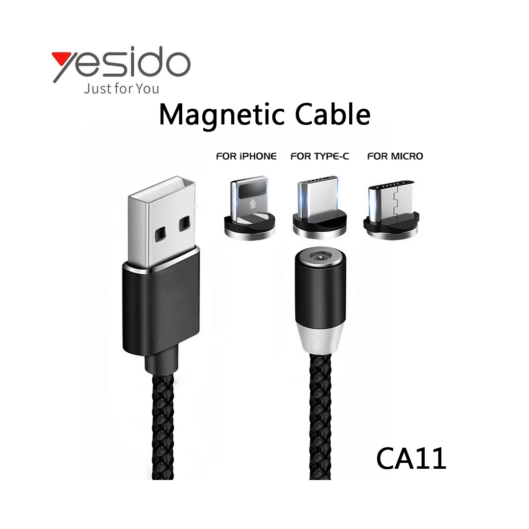 Câble Magnétique 3-en-1 Fast Charge 2.4A - Yesido CA11 (1m) - Noir