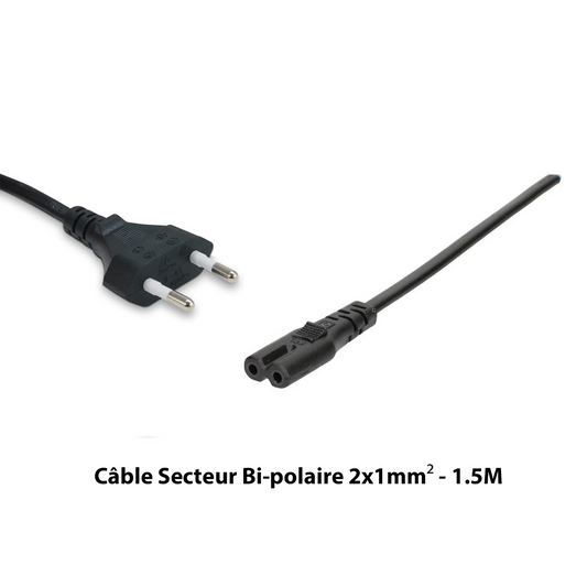 Cable Secteur Bi-polaire 2x1mm² - 1.5M